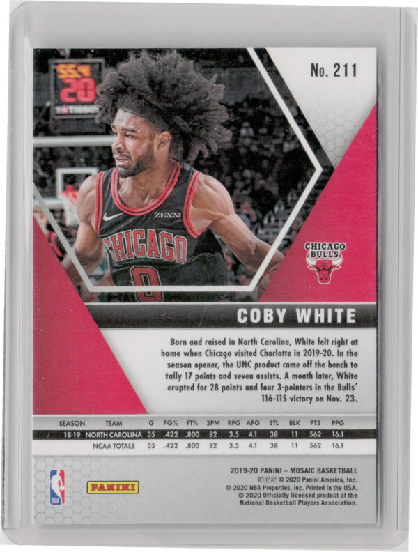 2019-20 Panini Mosaic Coby White RC #211 Bulls - Image 3