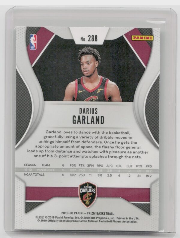 2019-20 Panini Prizm Darius Garland RC #288 Cavaliers - Image 3