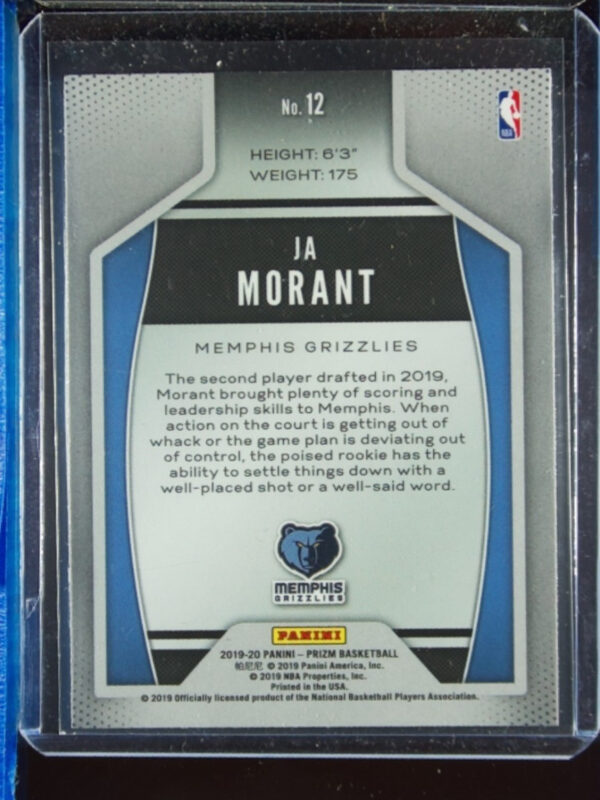 2019-20 Panini Prizm Ja Morant #12 Grizzlies Instant Impact - Image 3