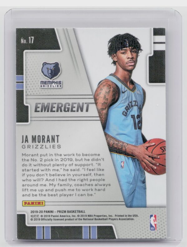 2019-20 Panini Prizm Ja Morant #17 Grizzlies Emergent - Image 3