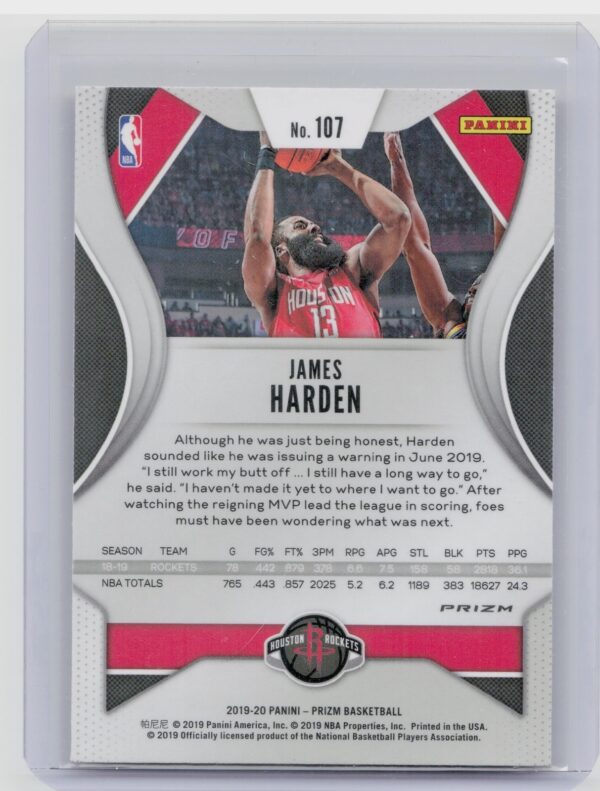 2019-20 Panini Prizm James Harden Prizms Orange Ice #107 Rockets - Image 3