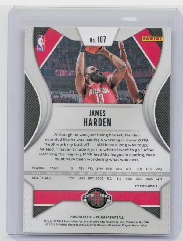 2019-20 Panini Prizm James Harden Prizms Silver #107 Rockets - Image 3