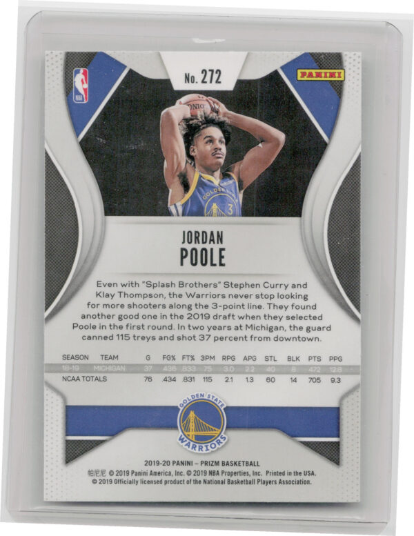 2019-20 Panini Prizm Jordan Poole RC #272 Warriors - Image 3
