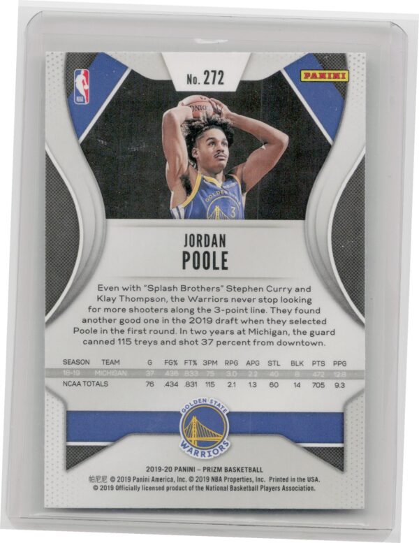 2019-20 Panini Prizm Jordan Poole RC #272 Warriors - Image 3
