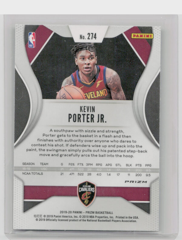 2019-20 Panini Prizm Kevin Porter Jr. Prizms Green #274 Cavaliers - Image 3