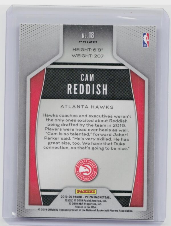 2019-20 Prizm Cam Reddish #18 Hawks Instant Impact Silver - Image 3