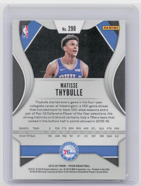 2019-20 Prizm Matisse Thybulle RC #290 76ers - Image 3