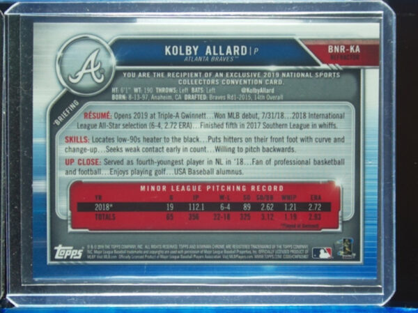 2019 Bowman Chrome National Convention Kolby Allard Gold Refractor - Image 3
