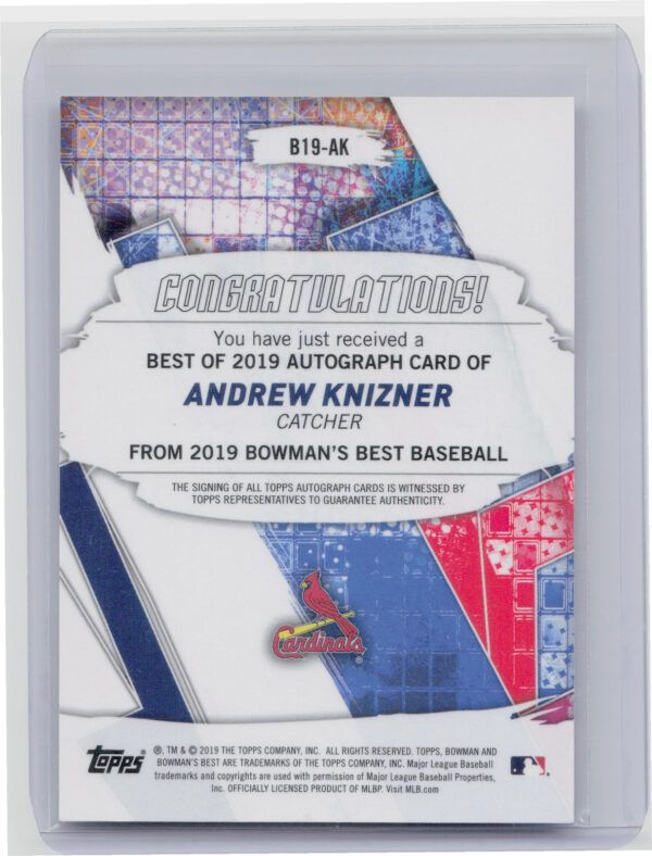 2019 Bowman's Best Andrew Knizner AU #B19-AK Cardinals Best of 2019 Autographs R - Image 3