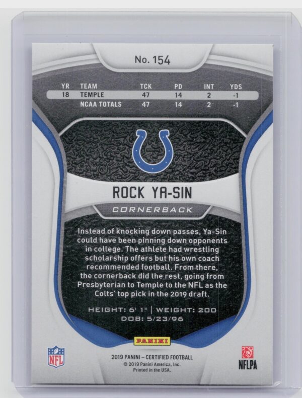 2019 Certified Rock Ya-Sin Mirror /299 #154 Colts - Image 3