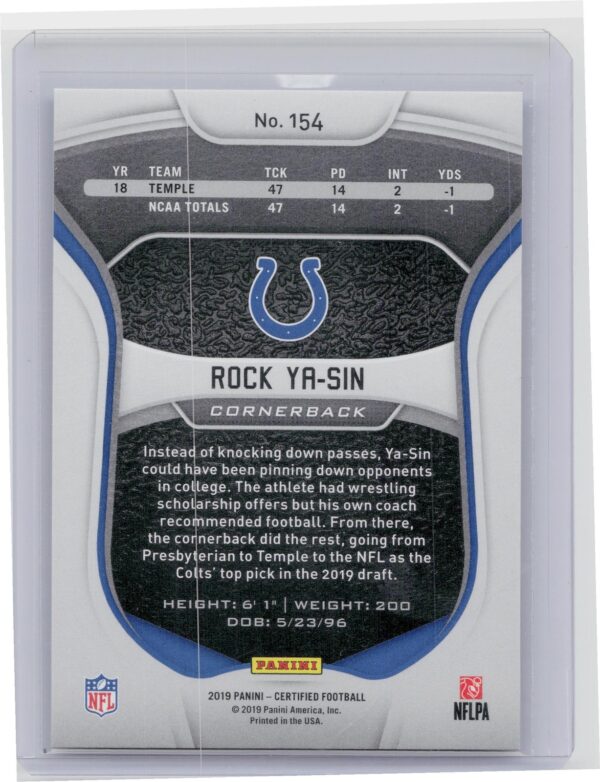 2019 Certified Rock Ya-Sin Mirror Orange /199 #154 Colts - Image 3