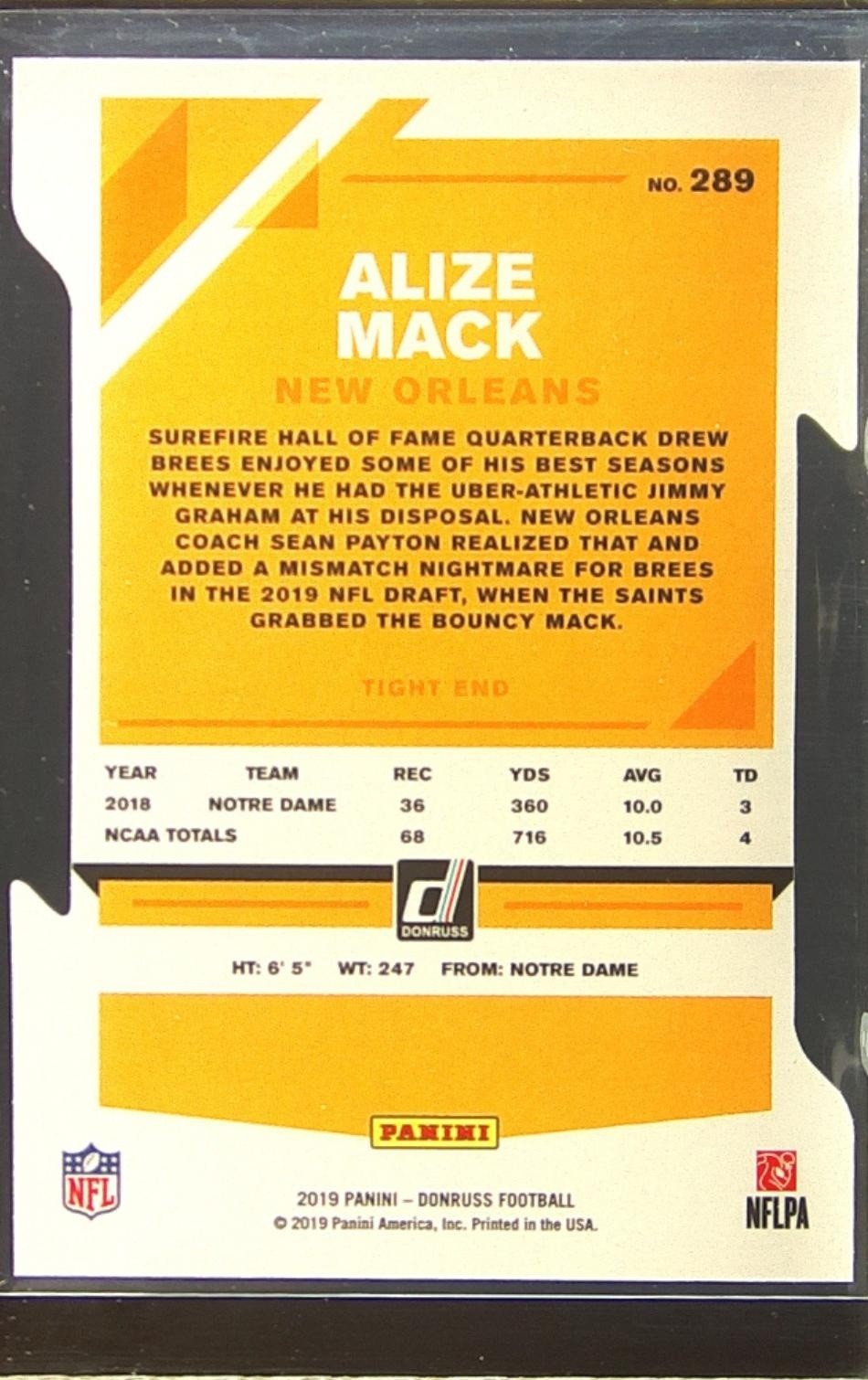 2019 Donruss Alize Mack RC Press Proof Silver Die Cut /75 #289 Saints - Image 3