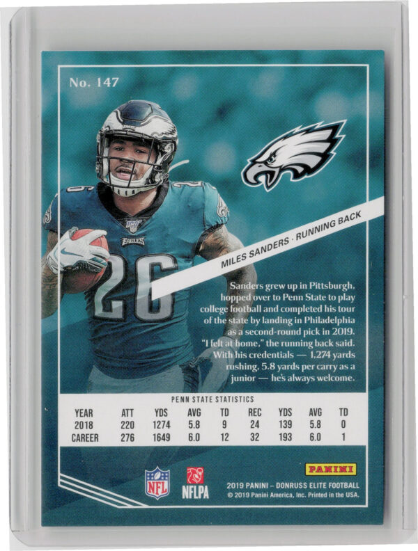 2019 Donruss Elite Miles Sanders RC SN699 #147 Eagles - Image 3