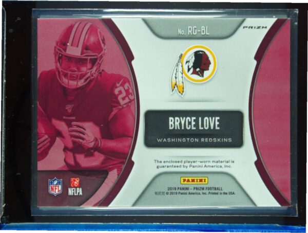 2019 Panini Prizm Bryce Love MEM #RG-BL Redskins Rookie Gear - Image 3
