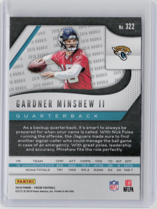 2019 Panini Prizm Gardner Minshew II RC #322 Jaguars - Image 3