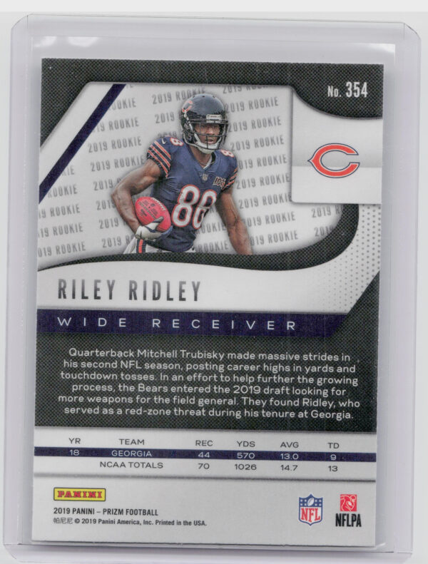 2019 Panini Prizm Riley Ridley RC #354 Bears - Image 3