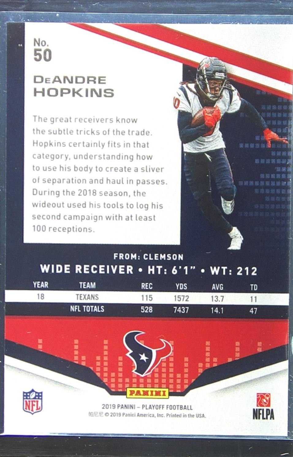 2019 Playoff DeAndre Hopkins 1st Down /99 #50 Texans - Image 3