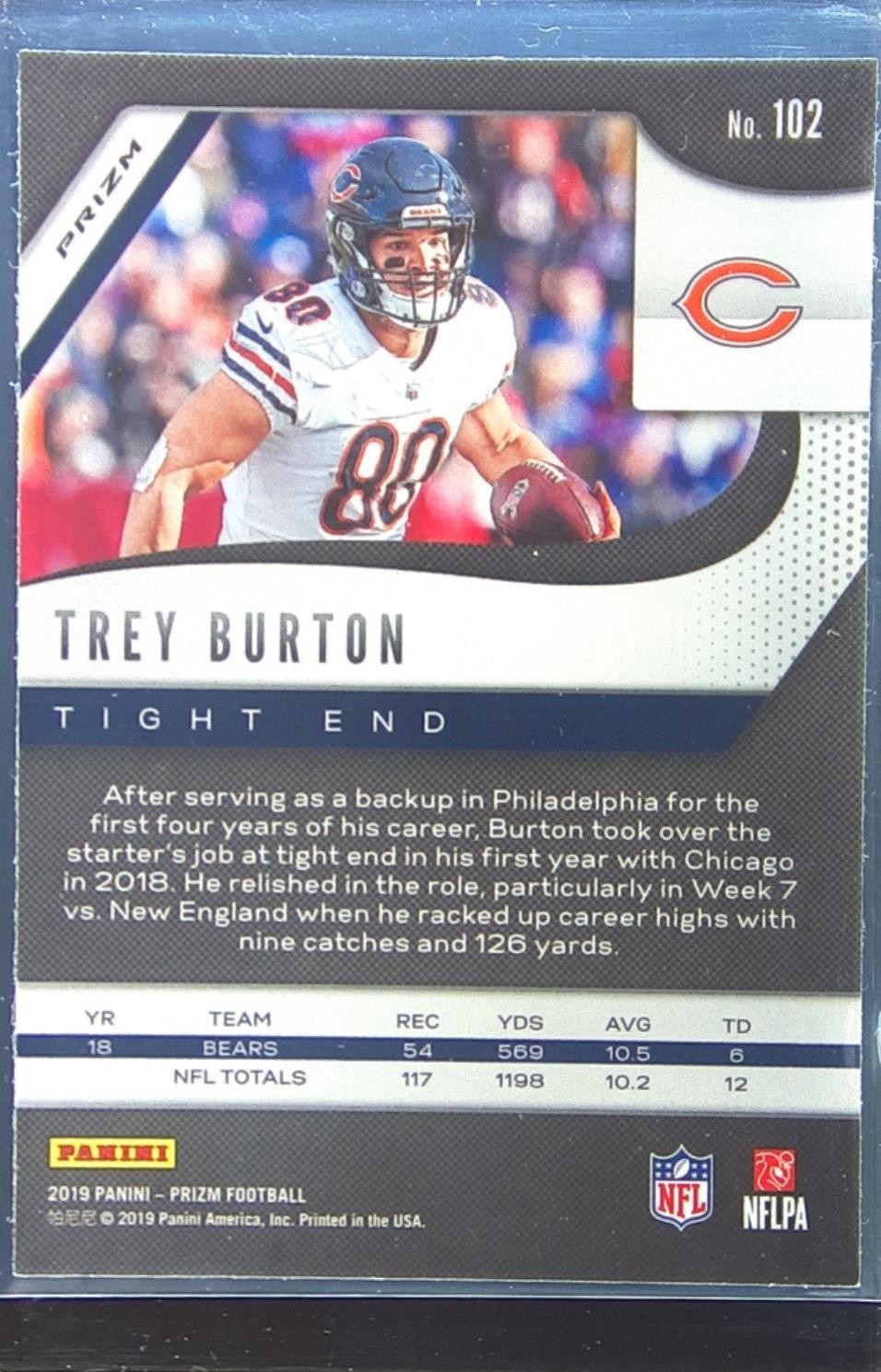 2019 Prizm Trey Burton Red White and Blue #102 Bears - Image 3