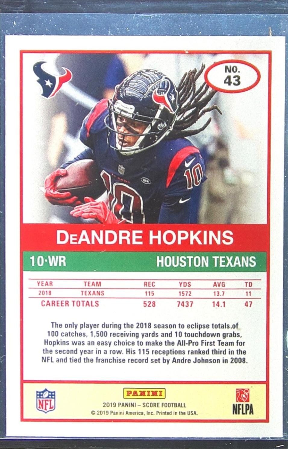 2019 Score DeAndre Hopkins Purple #43 Texans - Image 3
