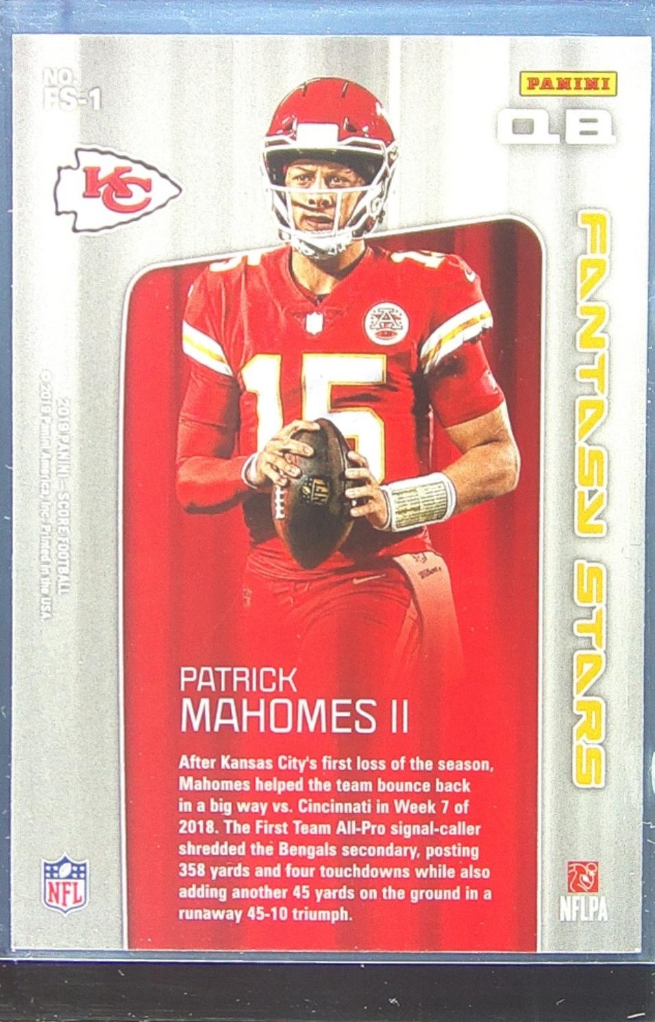 2019 Score Patrick Mahomes II #FS-1 Chiefs Fantasy Stars - Image 3