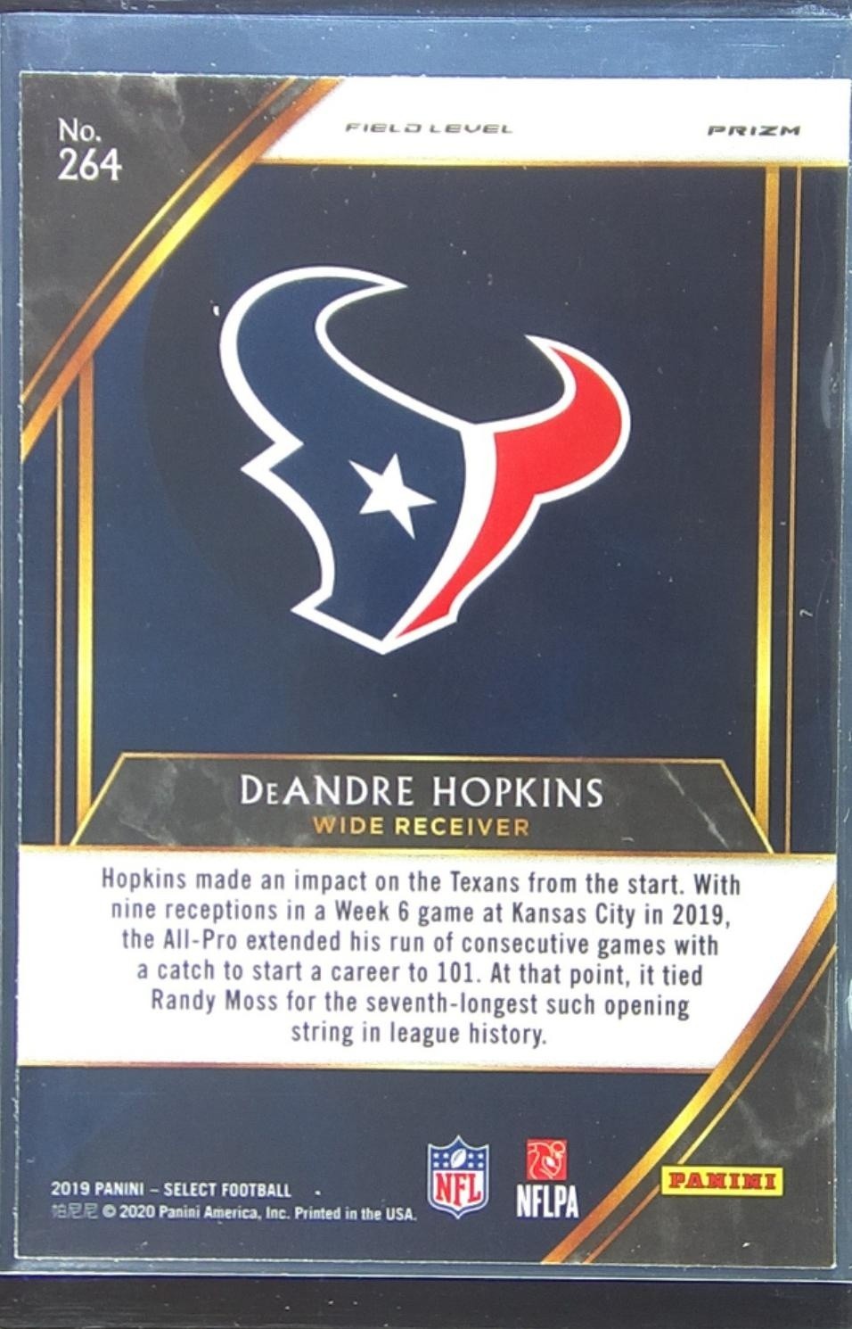 2019 Select DeAndre Hopkins Silver Prizm #264 Texans - Image 3