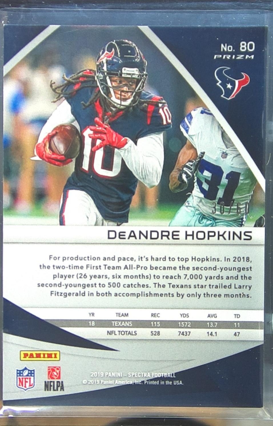 2019 Spectra DeAndre Hopkins Neon Blue /60 #80 Texans - Image 3