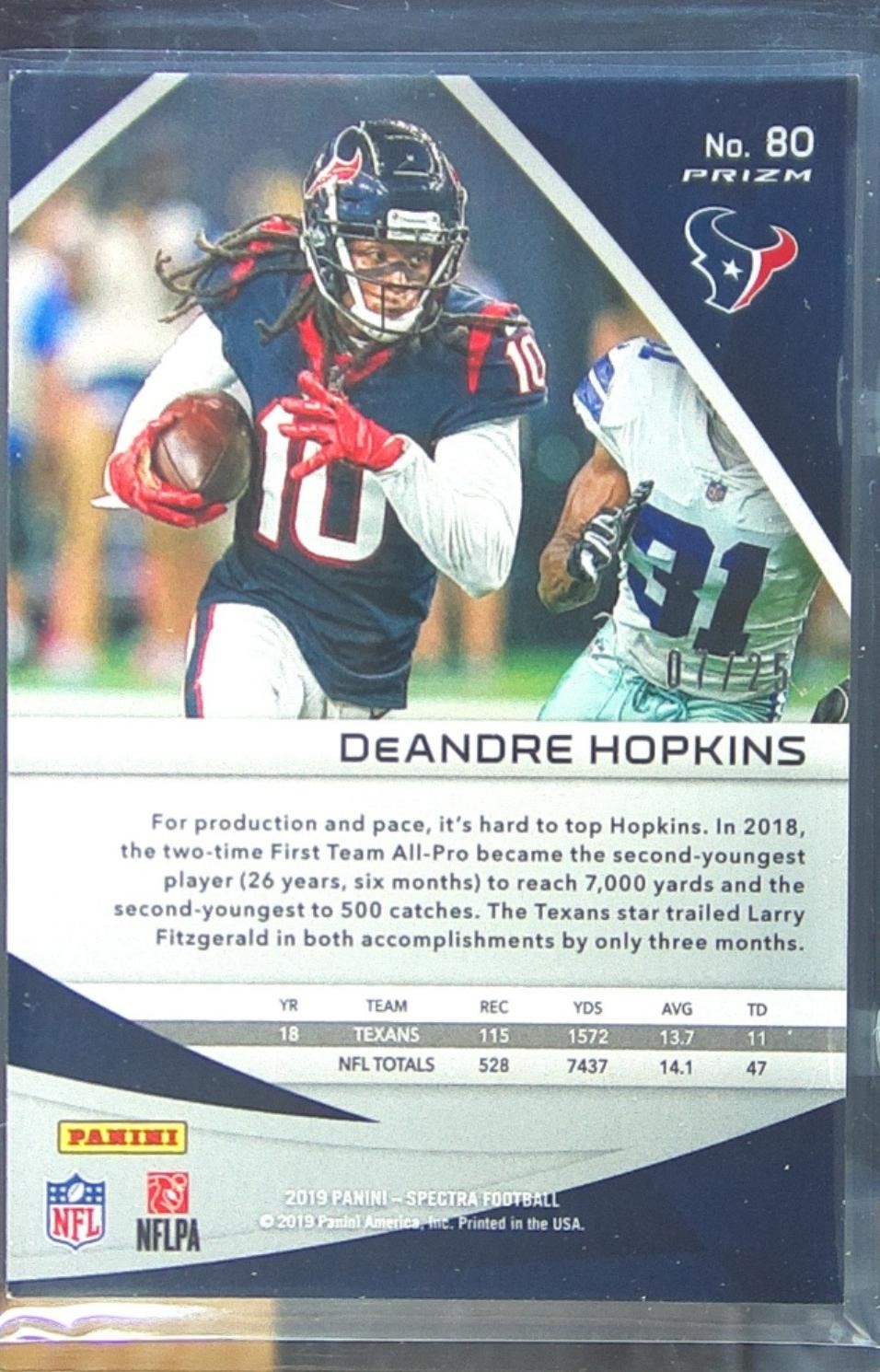 2019 Spectra DeAndre Hopkins Neon Pink /25 #80 Texans - Image 3