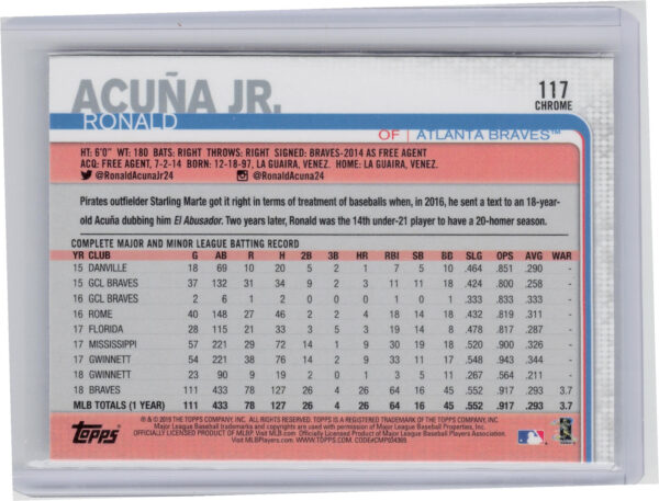 2019 Topps Chrome Ronald Acuna Jr. #117 Braves - Image 3