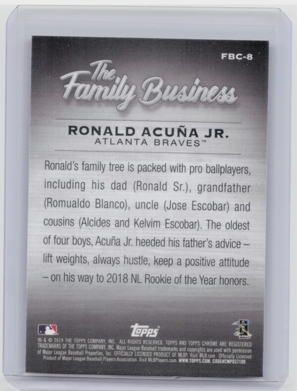 2019 Topps Chrome Update Ronald Acuna Jr. #FBC-8 Braves The Family Business - Image 3