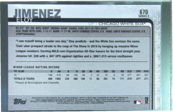 2019 Topps On-Demand Mini Eloy Jimenez RC #670 Sox - Image 3