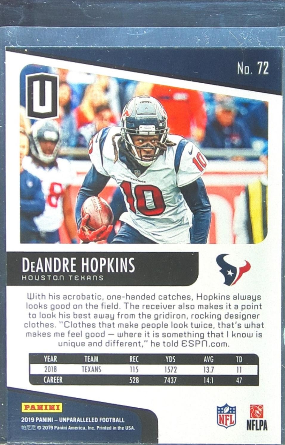 2019 Unparalleled DeAndre Hopkins #72 Texans - Image 3