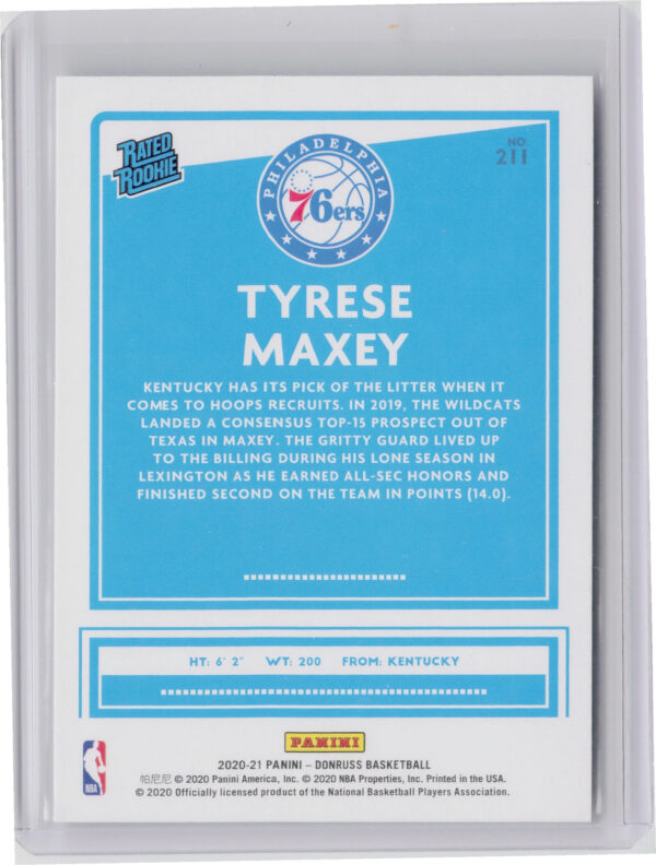 2020-21 Donruss Tyrese Maxey RC #211 76ers - Image 3