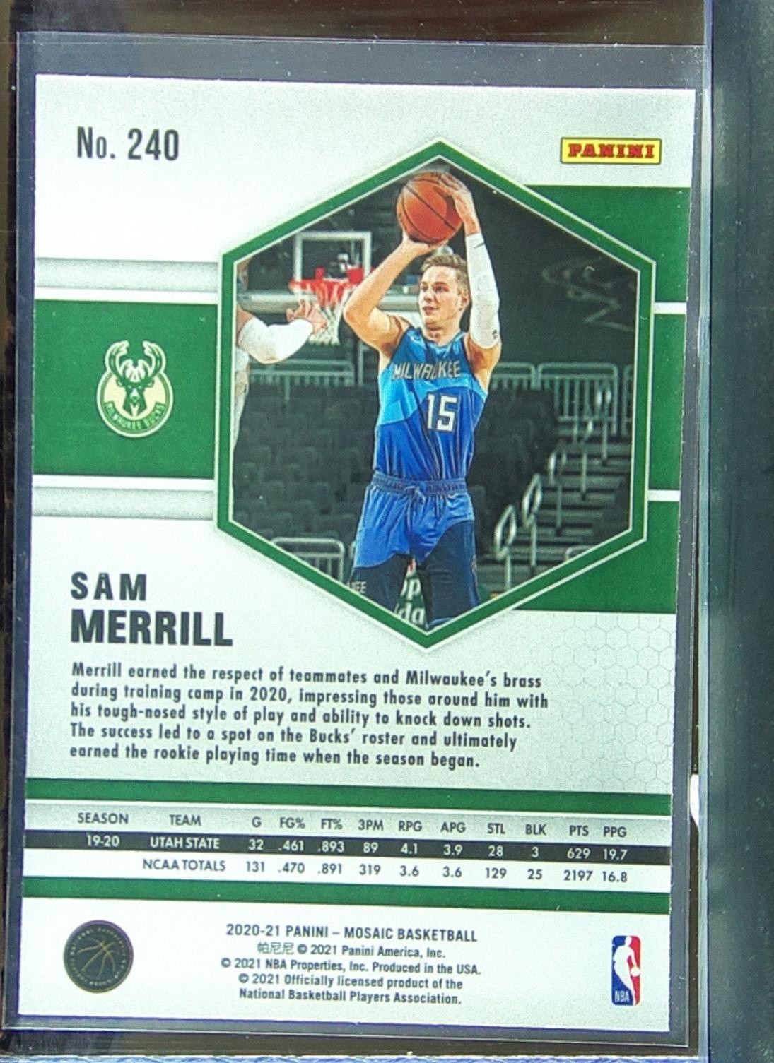 2020-21 Mosaic Sam Merrill RC #240 Bucks - Image 3