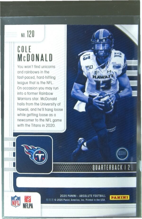 2020 Absolute Cole McDonald Retail RC #120 Titans - Image 3