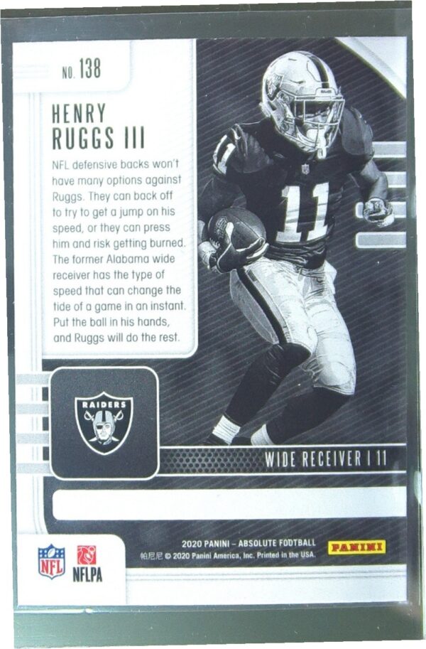 2020 Absolute Henry Ruggs III Retail RC #138 Raiders - Image 3