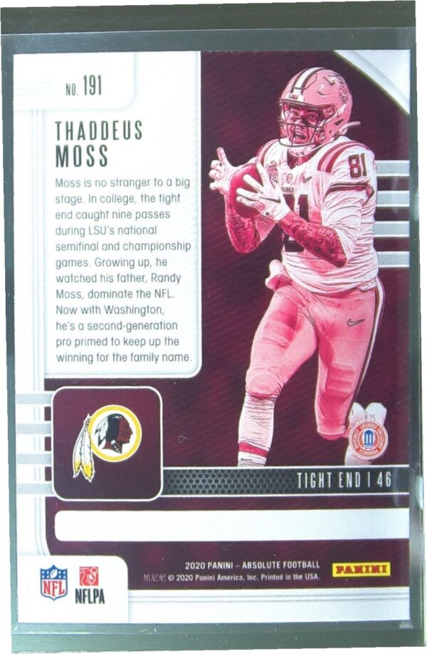 2020 Absolute Thaddeus Moss Retail RC #191 Redskins - Image 3