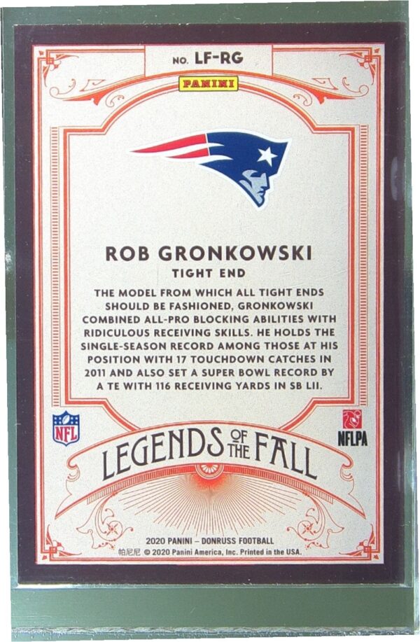 2020 Donruss Rob Gronkowski #LF-RG Patriots Legends of the Fall - Image 3