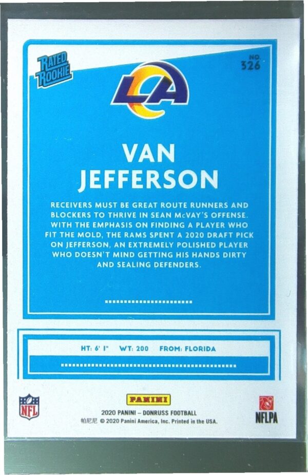 2020 Donruss Van Jefferson RC #326 Rams - Image 3