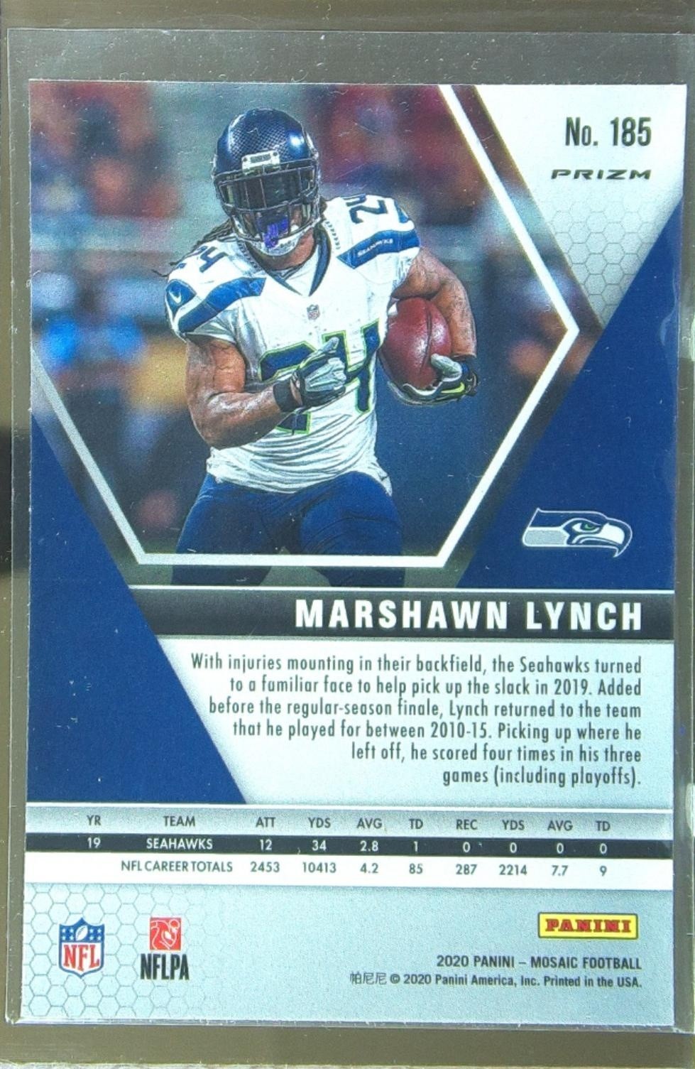 2020 Mosaic Marshawn Lynch Prizm Camo Pink #185 Seahawks - Image 3