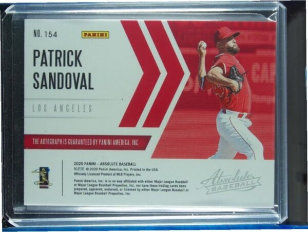 2020 Panini Absolute Patrick Sandoval AU SN99 MEM #154 Angels Rookie Baseball Ma - Image 3