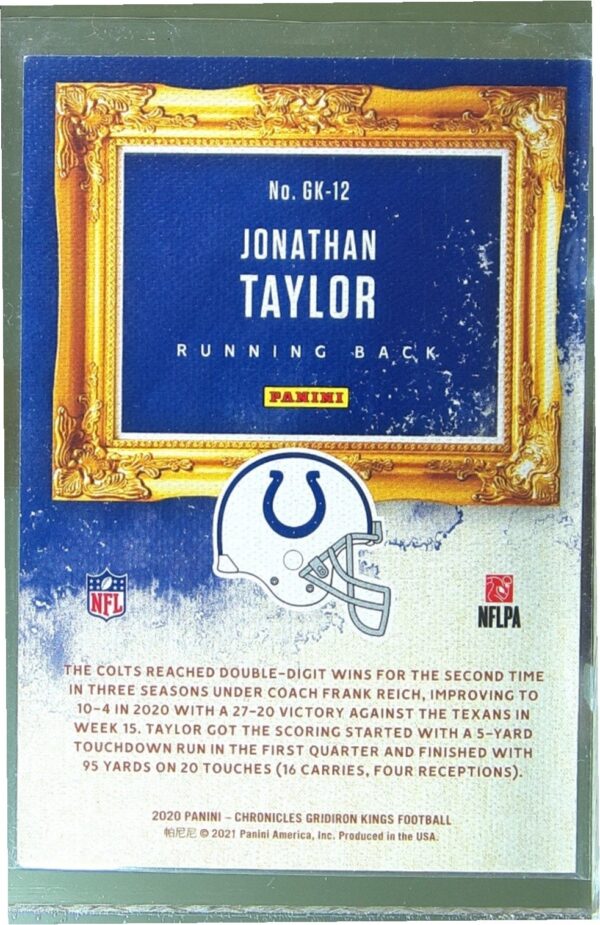 2020 Panini Chronicles Jonathan Taylor RC #GK-12 Colts Gridiron Kings - Image 3