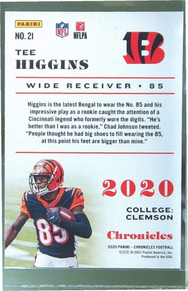 2020 Panini Chronicles Tee Higgins RC #21 Bengals - Image 3