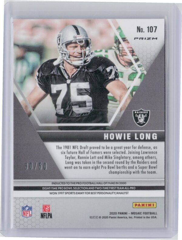 2020 Panini Mosaic Howie Long No Huddle Prizm Purple SN50 #107 Raiders - Image 3