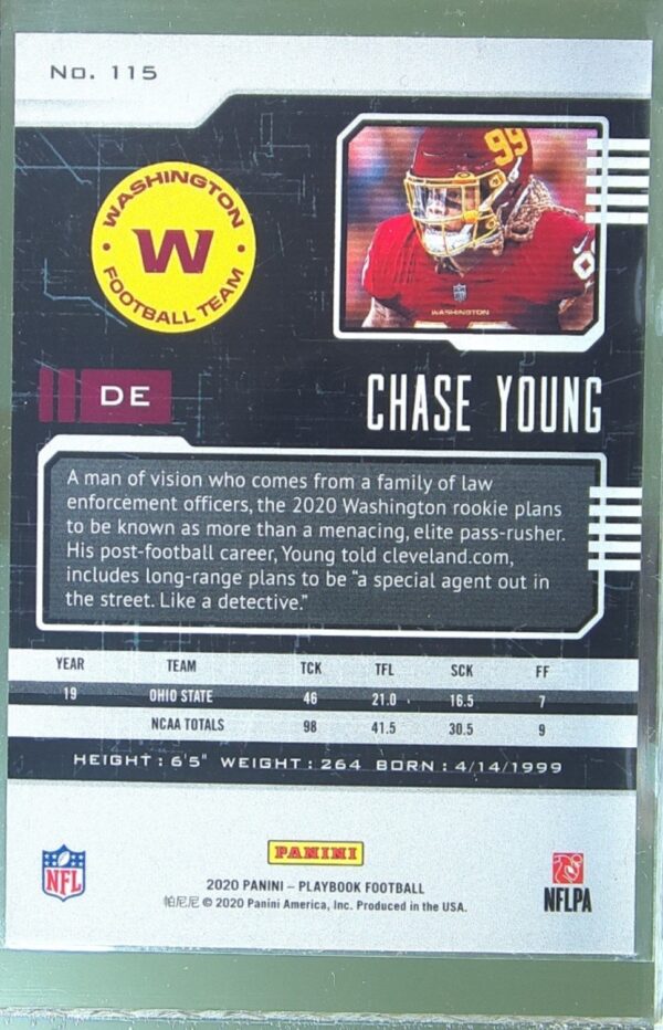 2020 Panini Playbook Chase Young RC #115 Team - Image 3