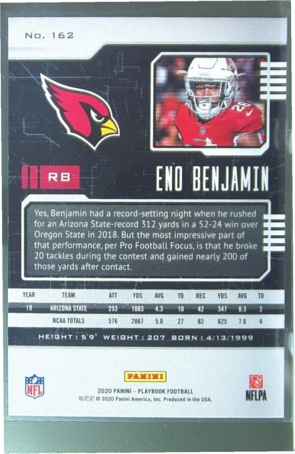 2020 Panini Playbook Eno Benjamin RC #162 Cardinals - Image 3