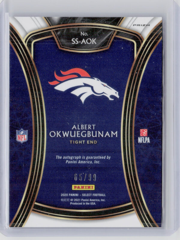 2020 Panini Select Albert Okwuegbunam AU SN99 #SS-AOK Broncos Select Signatures - Image 3