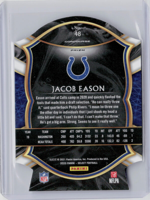 2020 Panini Select Jacob Eason White Prizm Die Cut #48 Colts - Image 3