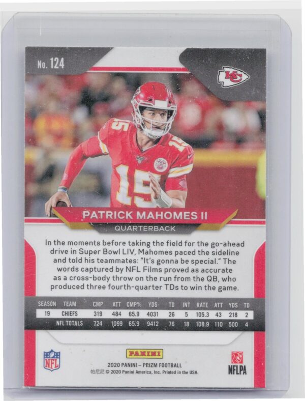 2020 Prizm Patrick Mahomes II #124 Chiefs - Image 3