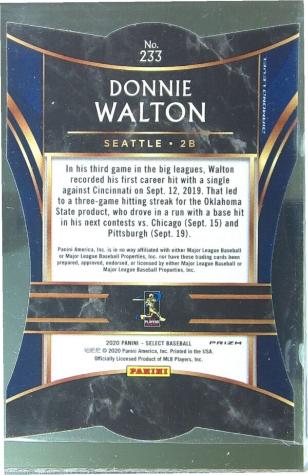 2020 Select Donnie Walton Holo RC #233 Mariners - Image 3