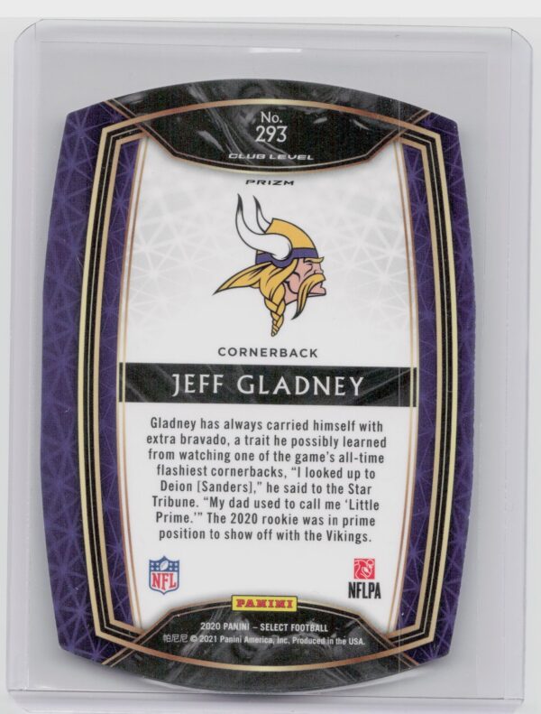2020 Select Jeff Gladney Club Level Tri Color Prizm Die Cut RC #293 Vikings - Image 3